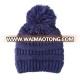 10 Colors Fashion Thick Knit Winter Warm Age 1-8 Baby Kids Toddlers Children Pom Beanie Hats with custom leather label